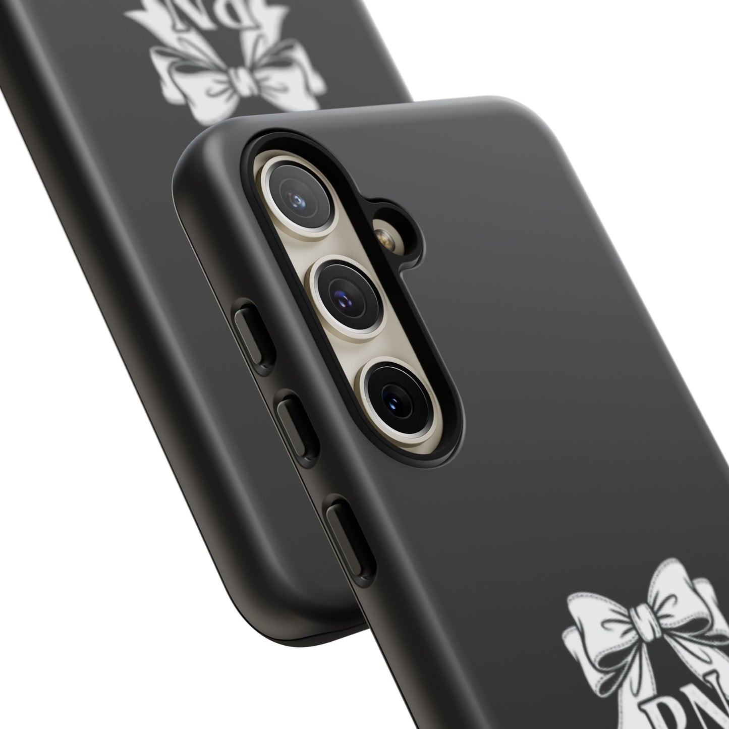 Front view of RN Phone Case with bold white bow print