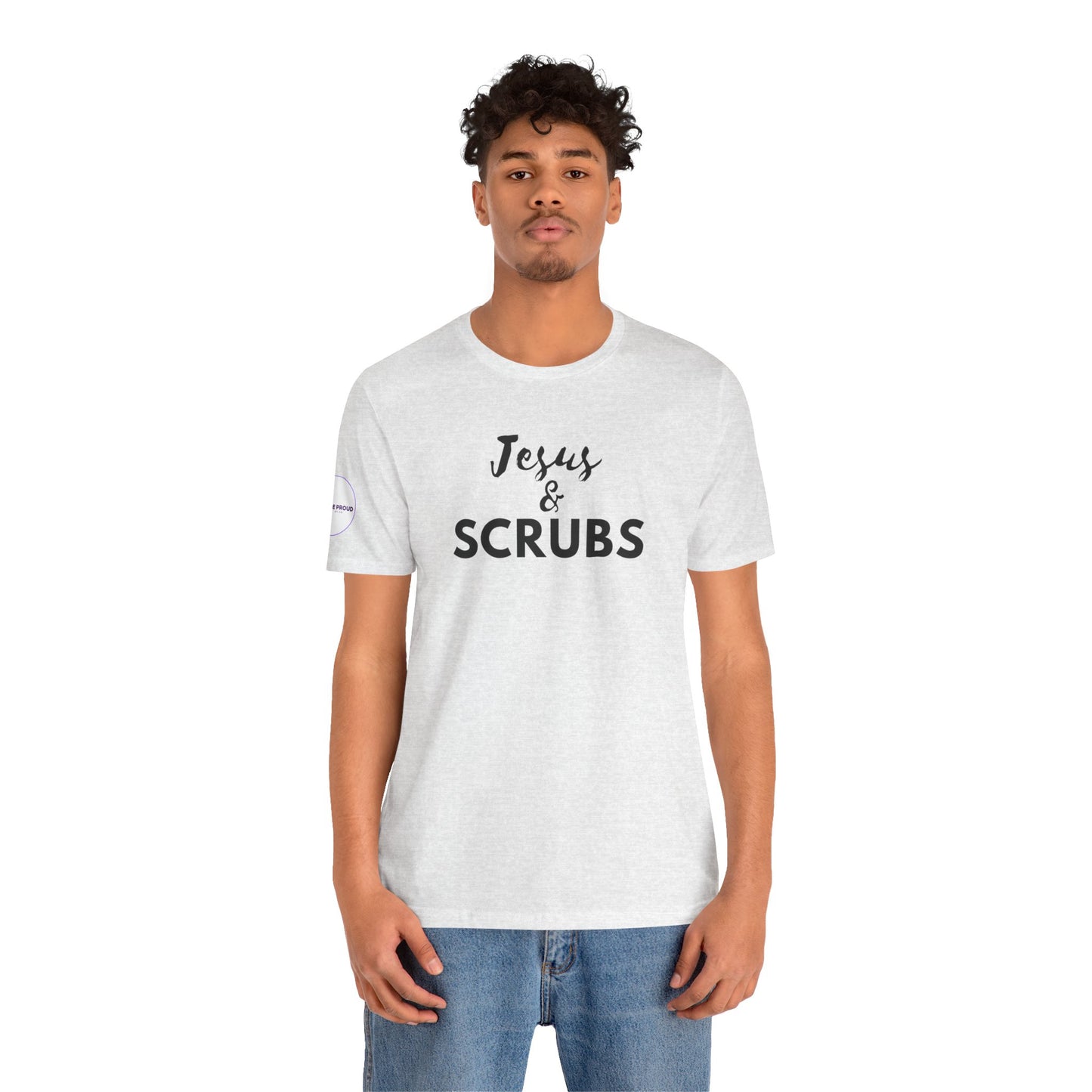 Jesus and Scrubs Nurse T-Shirt showing sleeve print detail