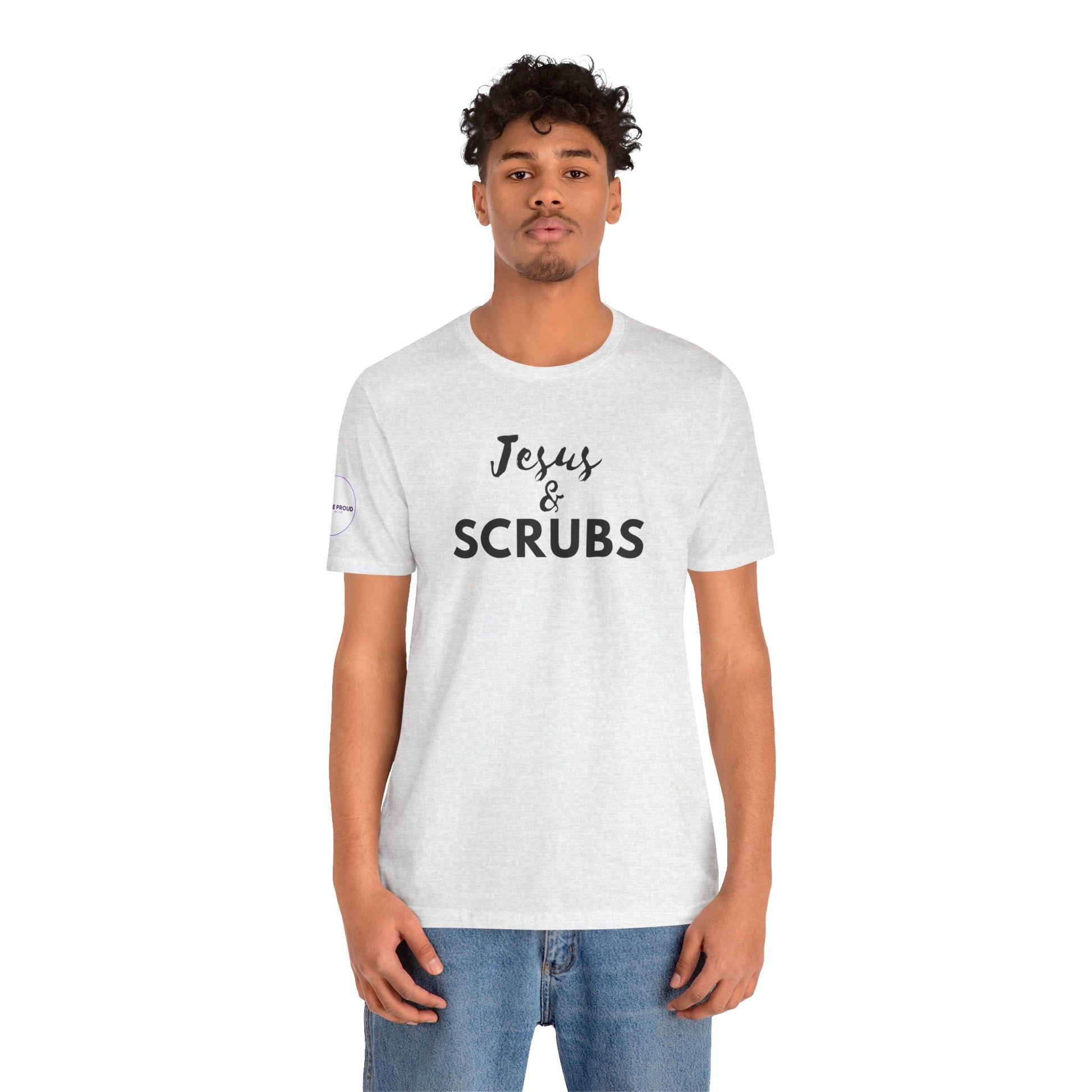 Jesus and Scrubs Nurse T-Shirt showing sleeve print detail