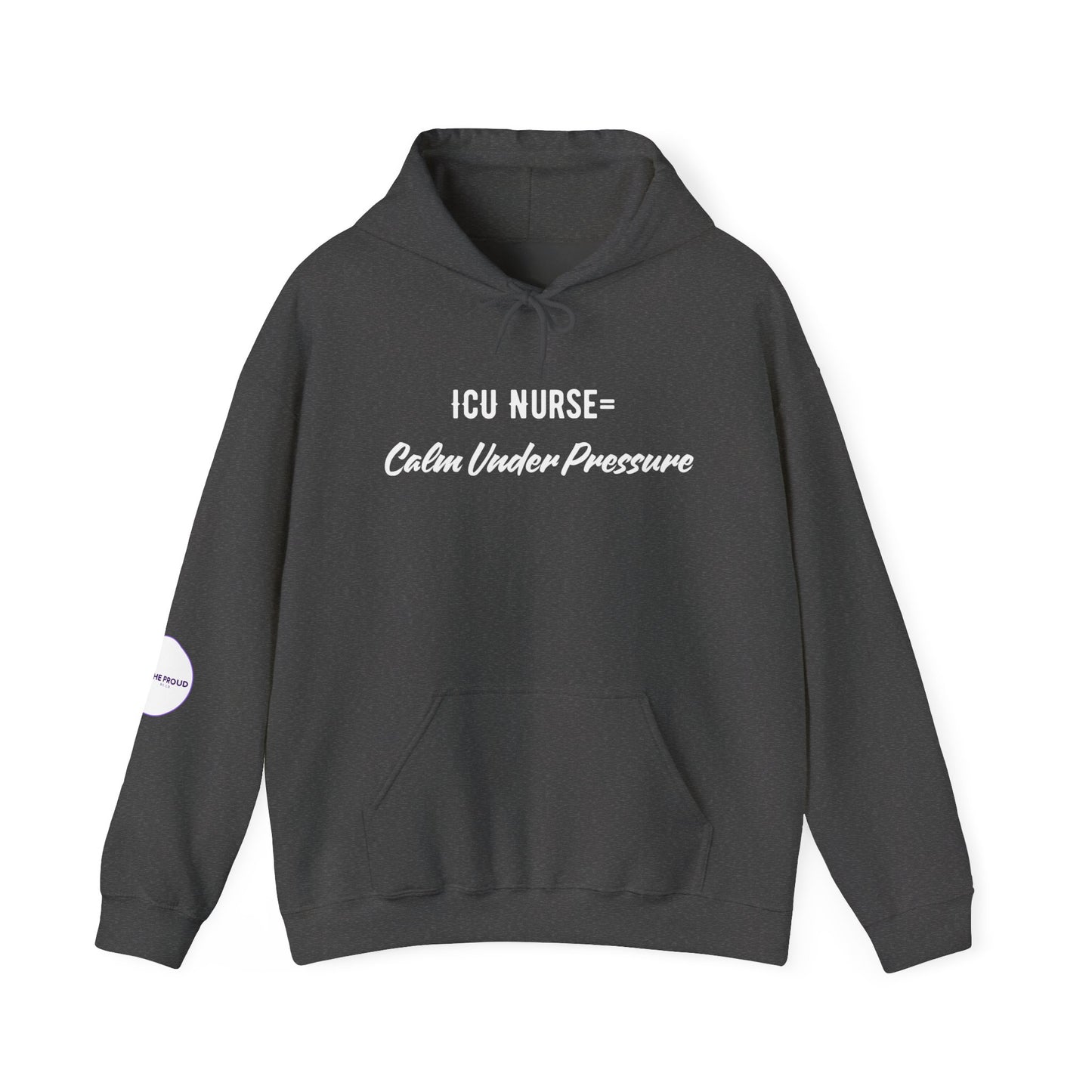 ICU Nurse Hoodie close-up of printed message detail