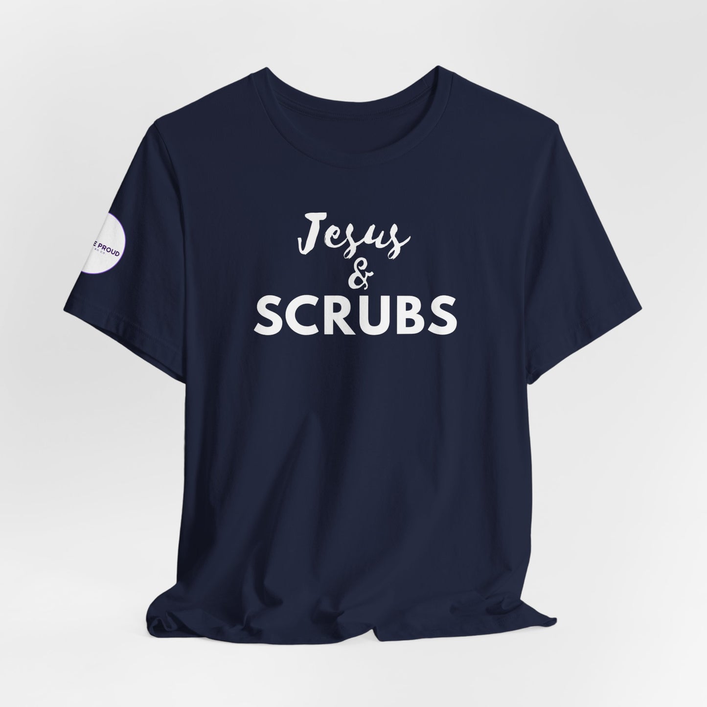 Jesus and Scrubs Nurse T-Shirt showing sleeve print detail