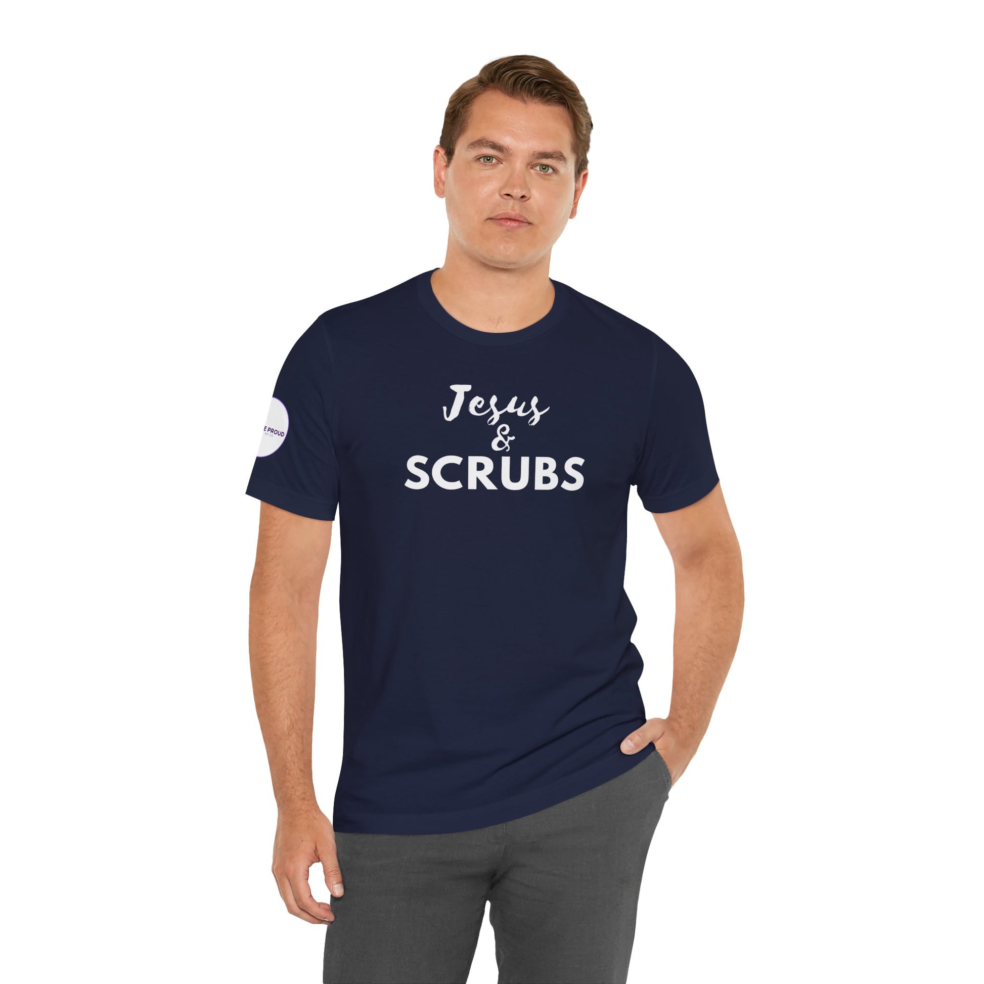 Jesus and Scrubs Nurse T-Shirt showing sleeve print detail