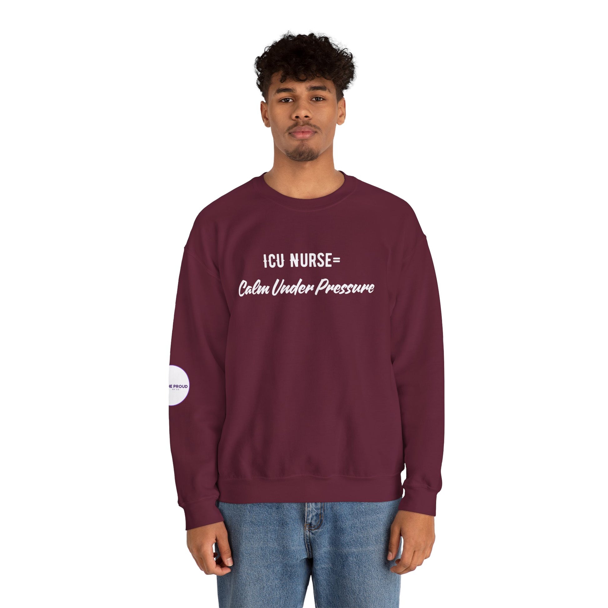 Side view of ICU Nurse Sweatshirt with ribbed collar