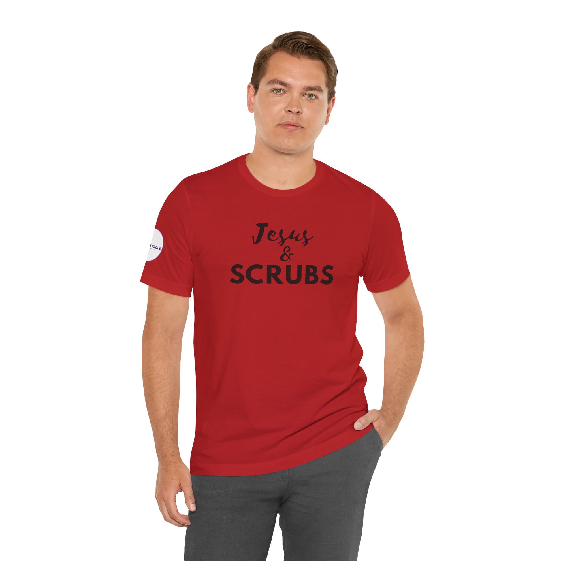 Jesus and Scrubs Nurse T-Shirt showing sleeve print detail