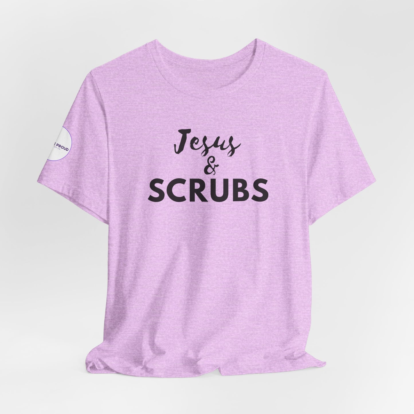 Jesus and Scrubs Nurse T-Shirt showing sleeve print detail