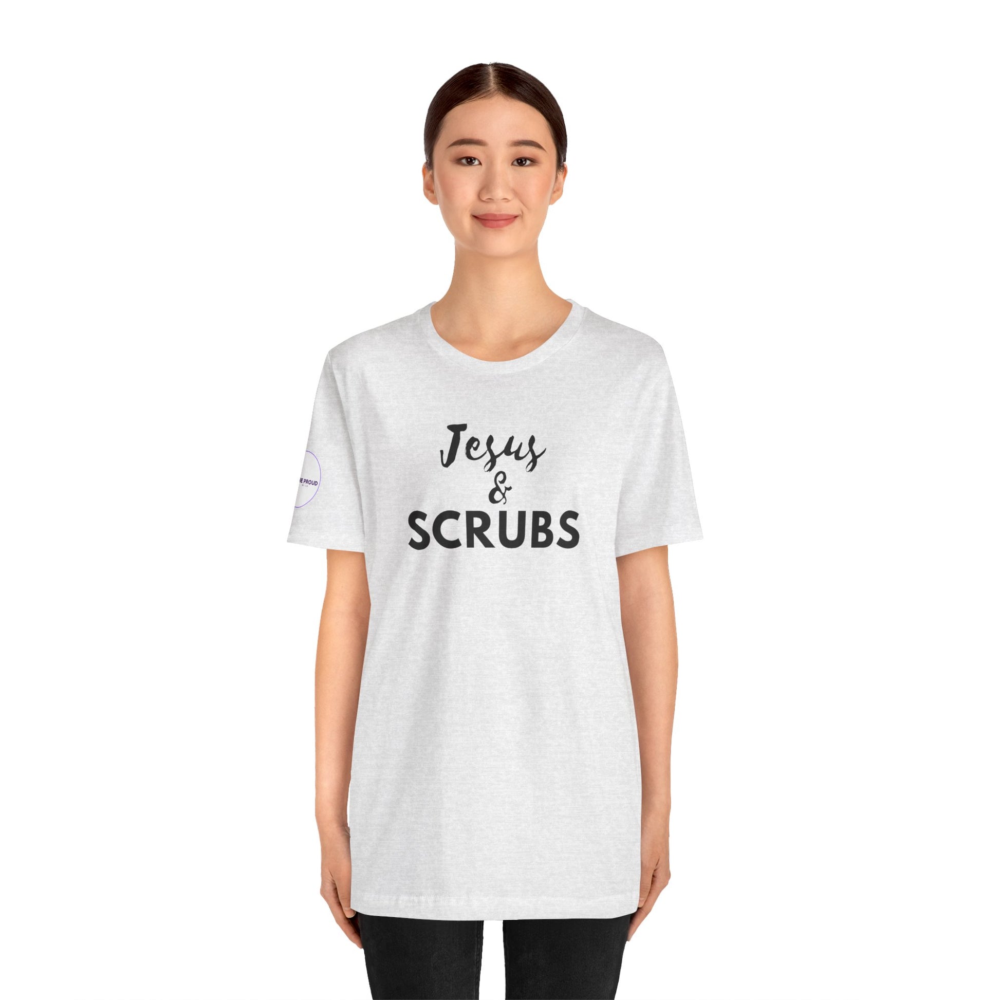 Jesus and Scrubs Nurse T-Shirt showing sleeve print detail