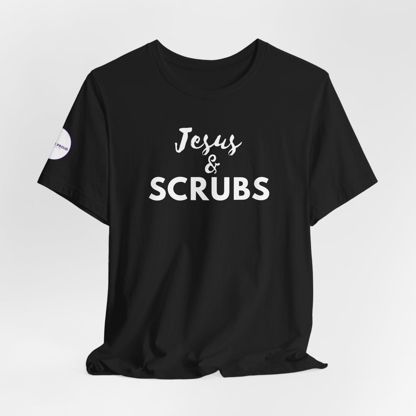 Jesus and Scrubs Nurse T-Shirt showing sleeve print detail