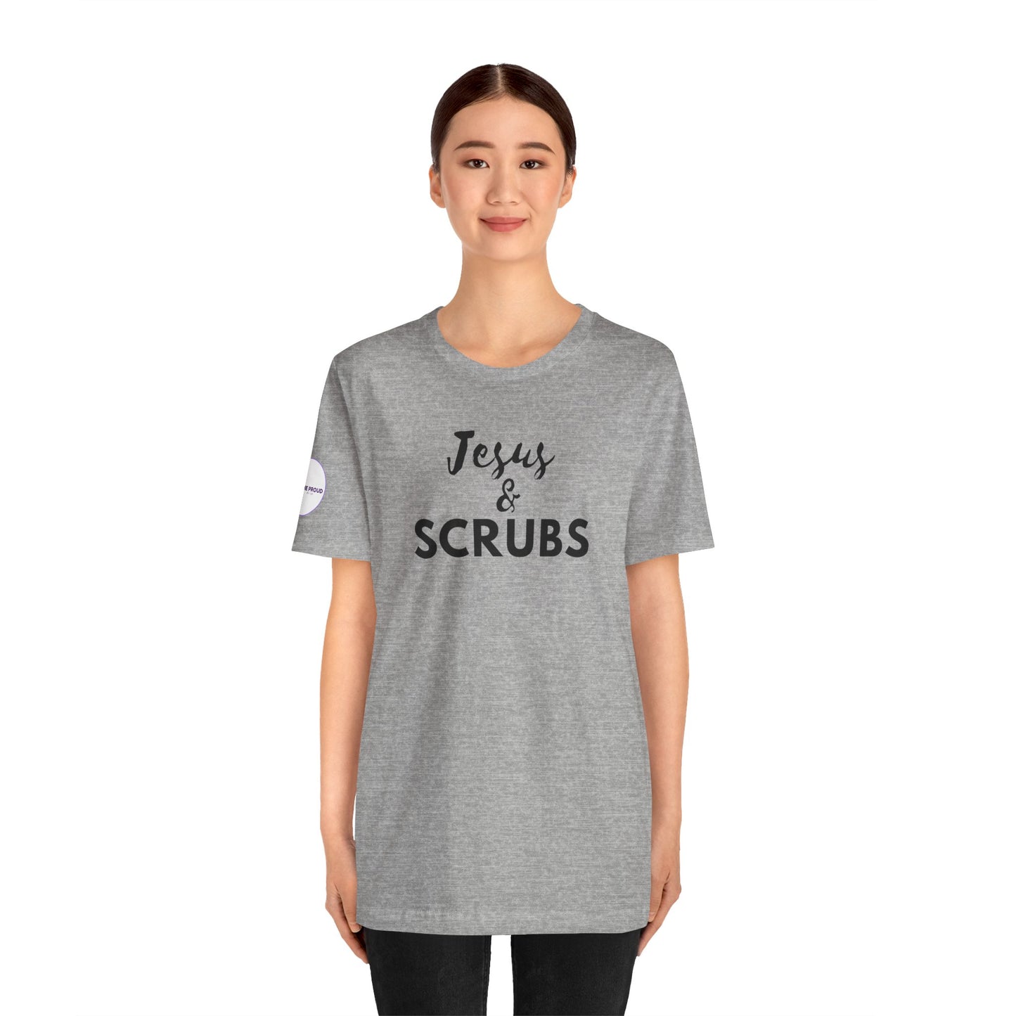 Jesus and Scrubs Nurse T-Shirt showing sleeve print detail