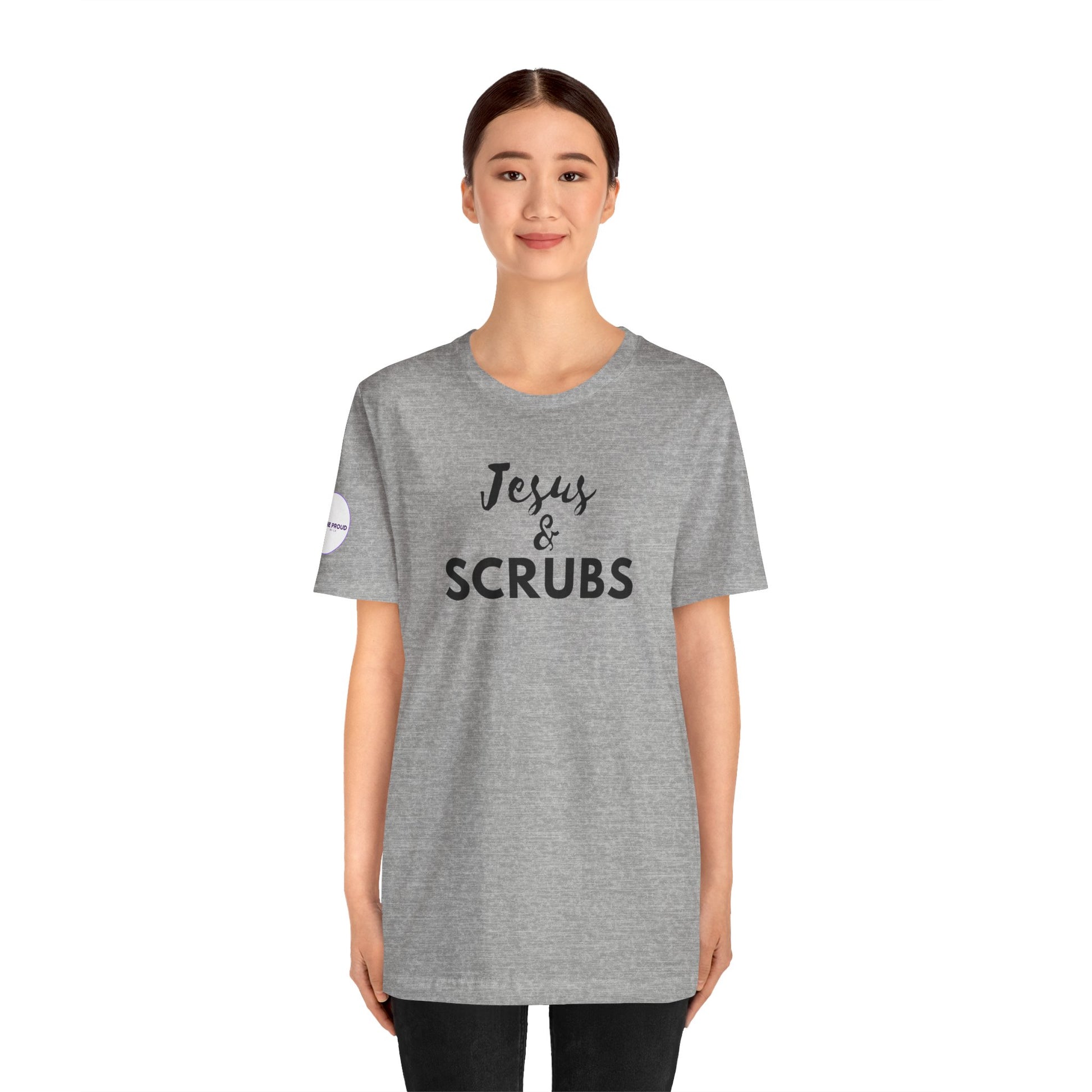 Jesus and Scrubs Nurse T-Shirt showing sleeve print detail