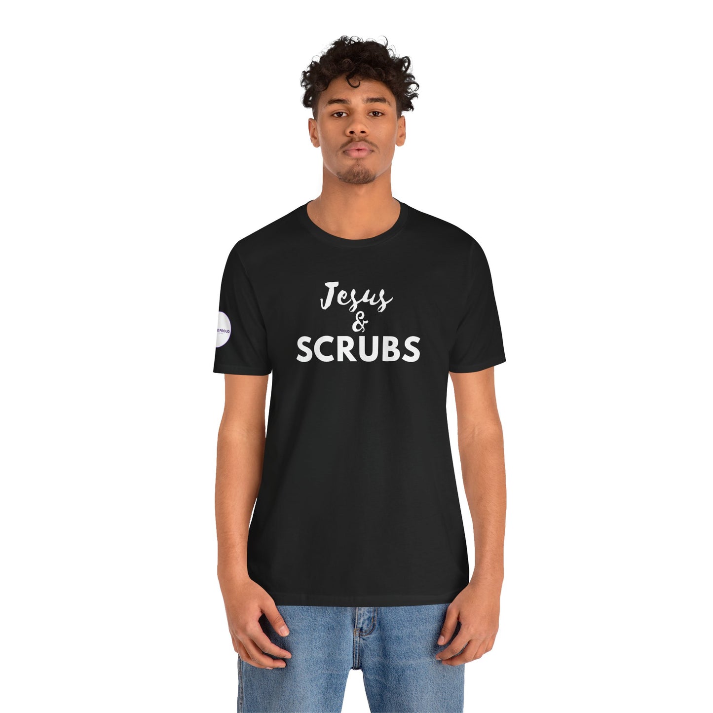 Jesus and Scrubs Nurse T-Shirt showing sleeve print detail