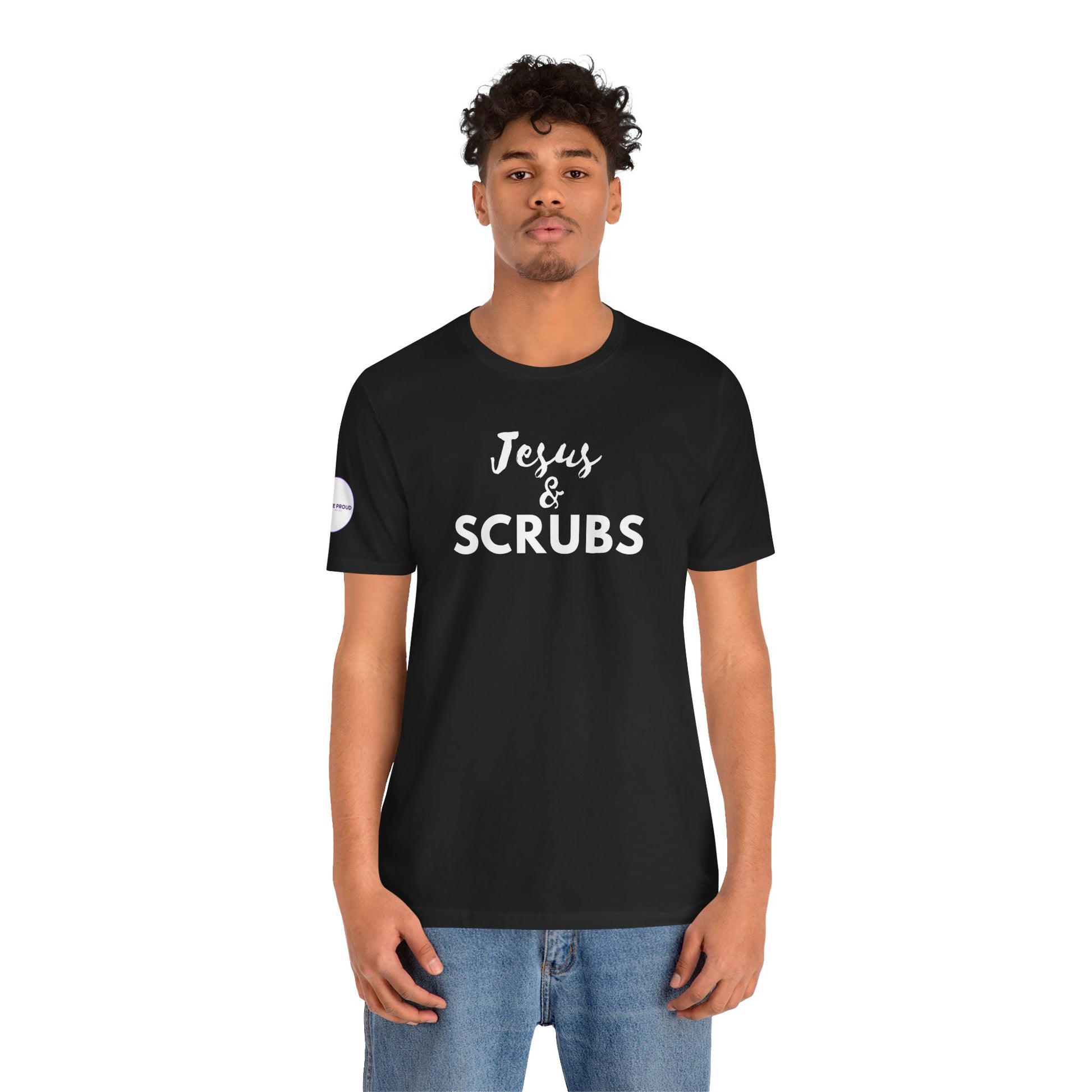 Jesus and Scrubs Nurse T-Shirt showing sleeve print detail