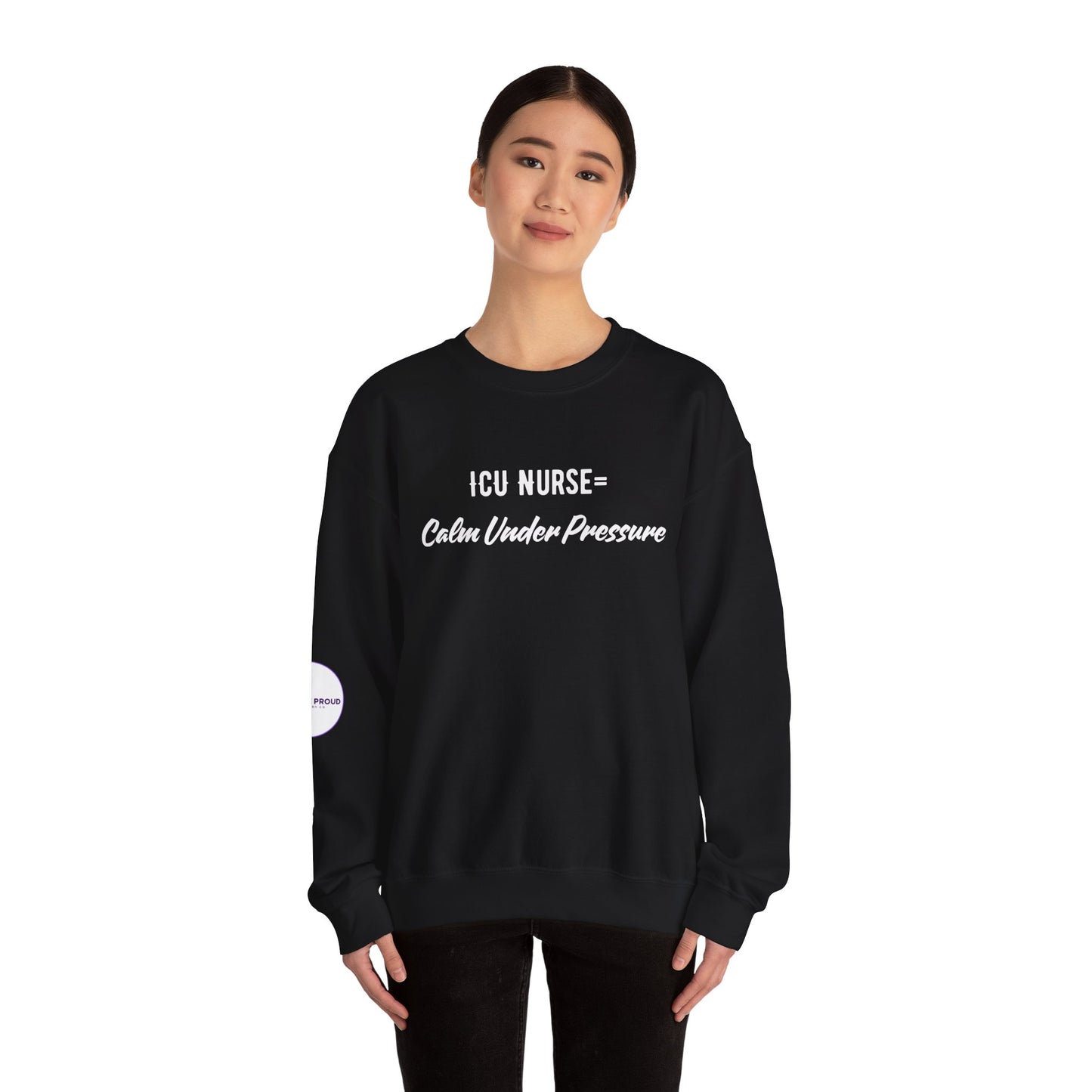 ICU Nurse Sweatshirt in low-key staff gathering setting