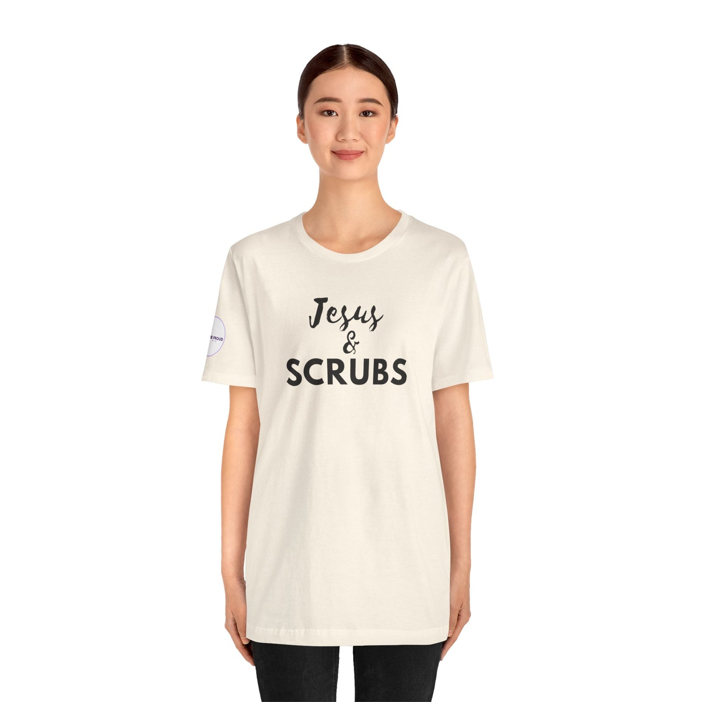 Jesus and Scrubs Nurse T-Shirt showing sleeve print detail