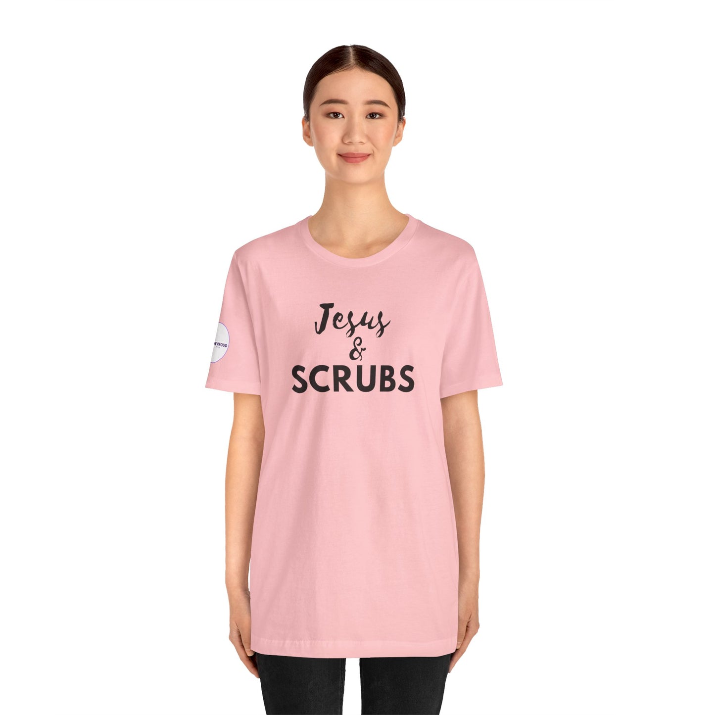Jesus and Scrubs Nurse T-Shirt showing sleeve print detail