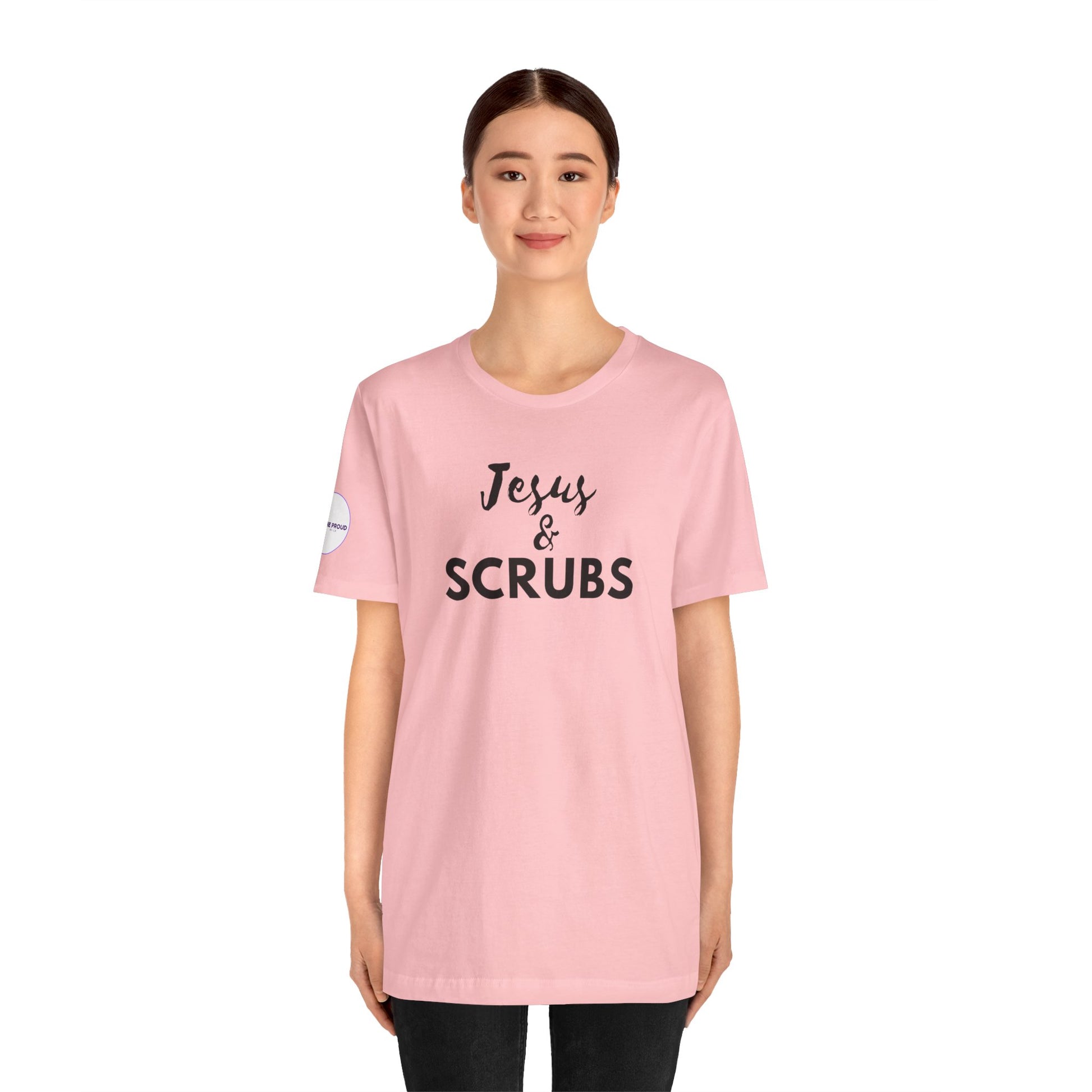 Jesus and Scrubs Nurse T-Shirt showing sleeve print detail