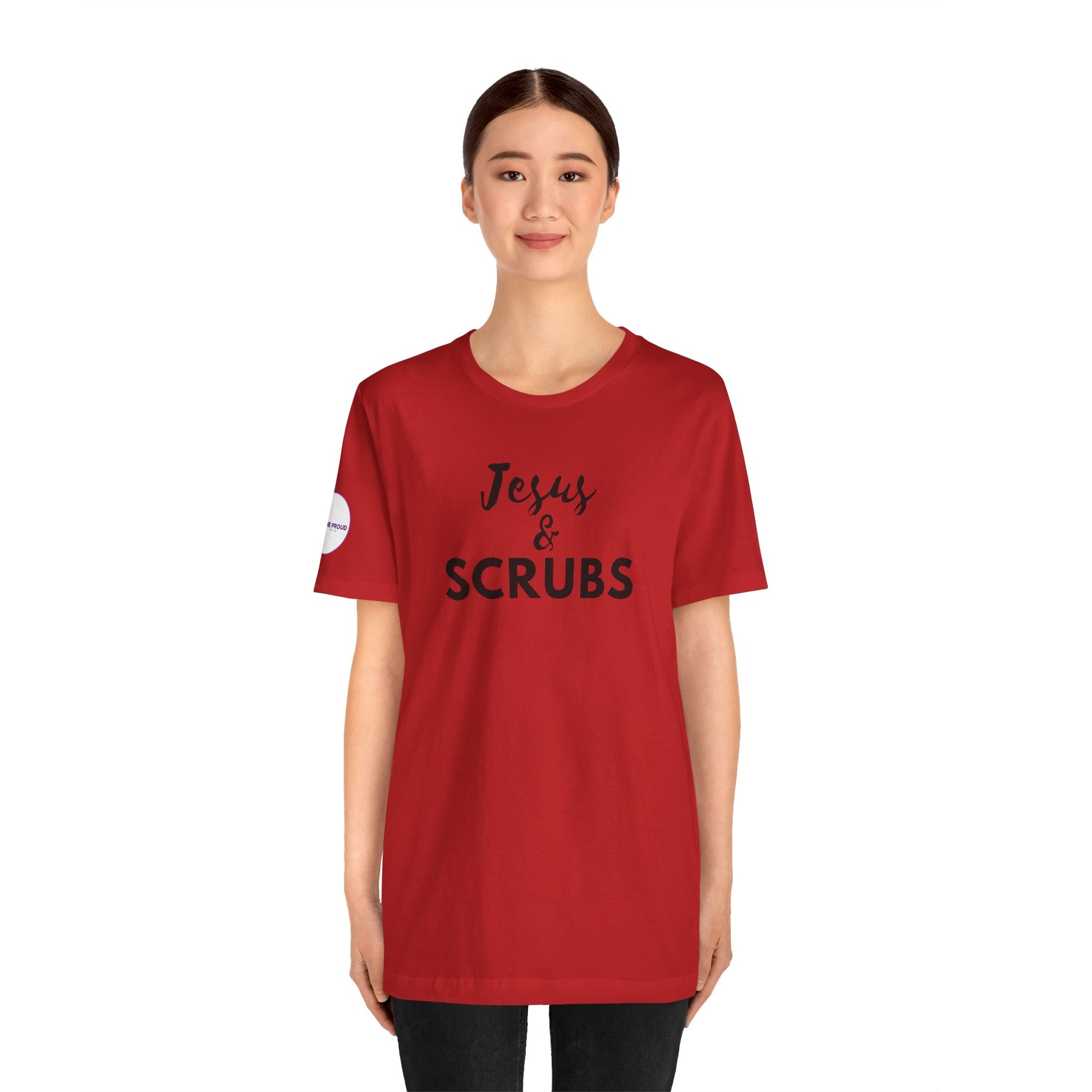 Jesus and Scrubs Nurse T-Shirt showing sleeve print detail