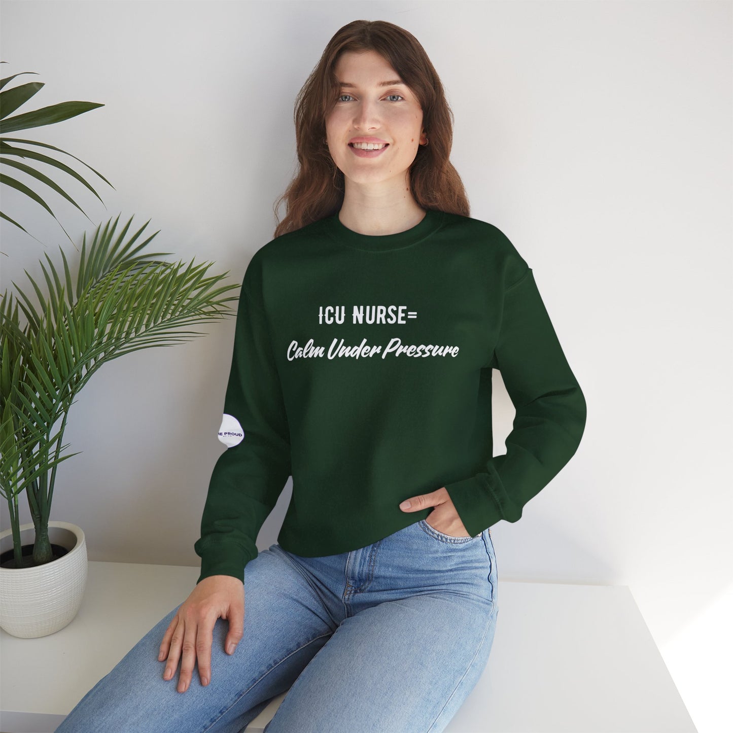 Side view of ICU Nurse Sweatshirt with ribbed collar
