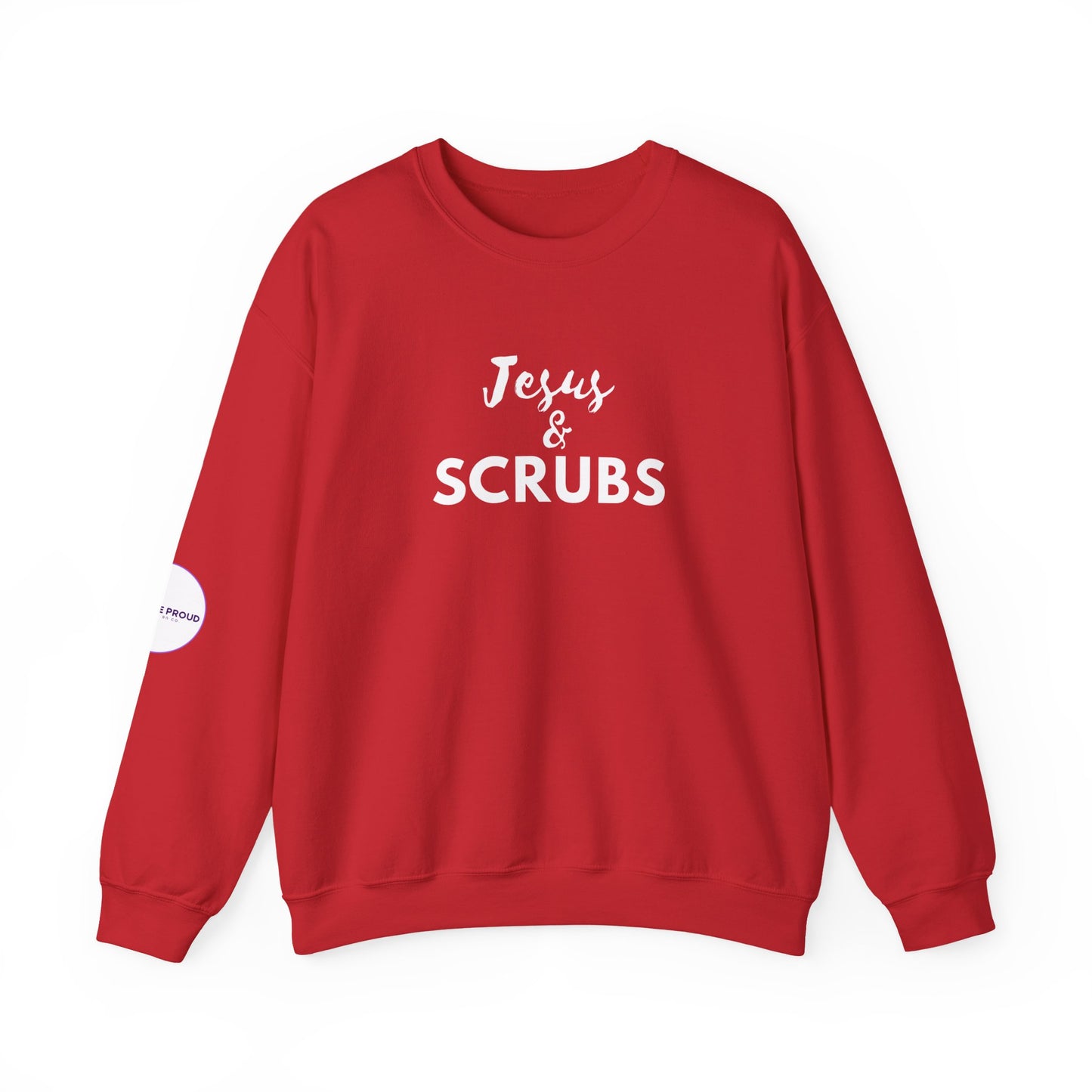 Christian Nurse Sweatshirt close up of embroidered text detail