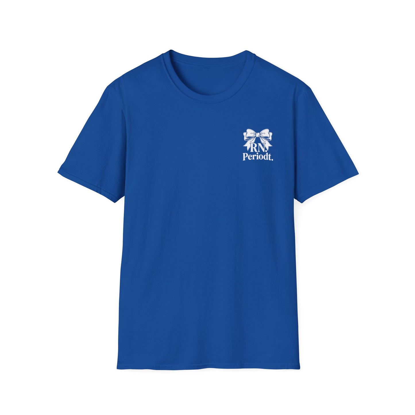 Front view of RN Periodt T-Shirt with bold skull nurse print