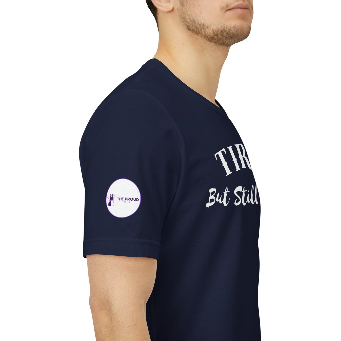 Tired But Still Caring T-Shirt with minimalist text design