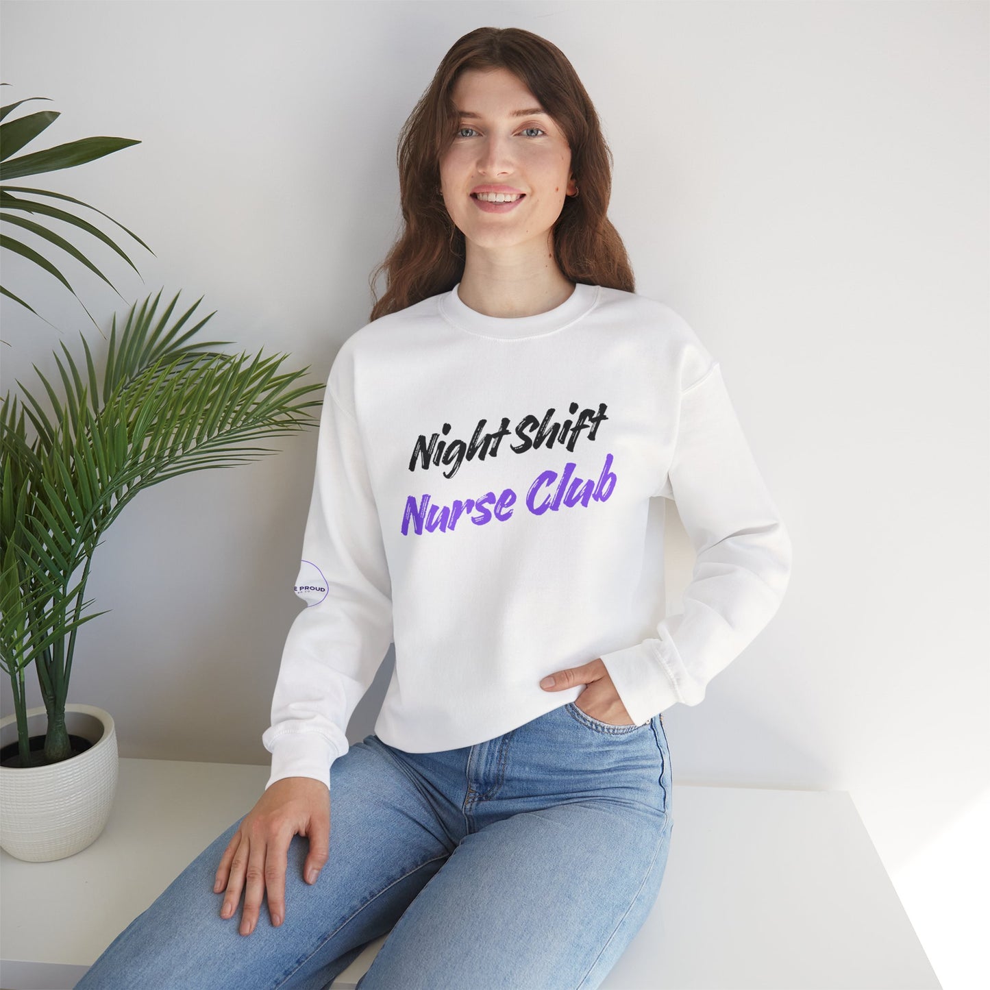 Embroidered chest design on Night Shift Nurse Sweatshirt