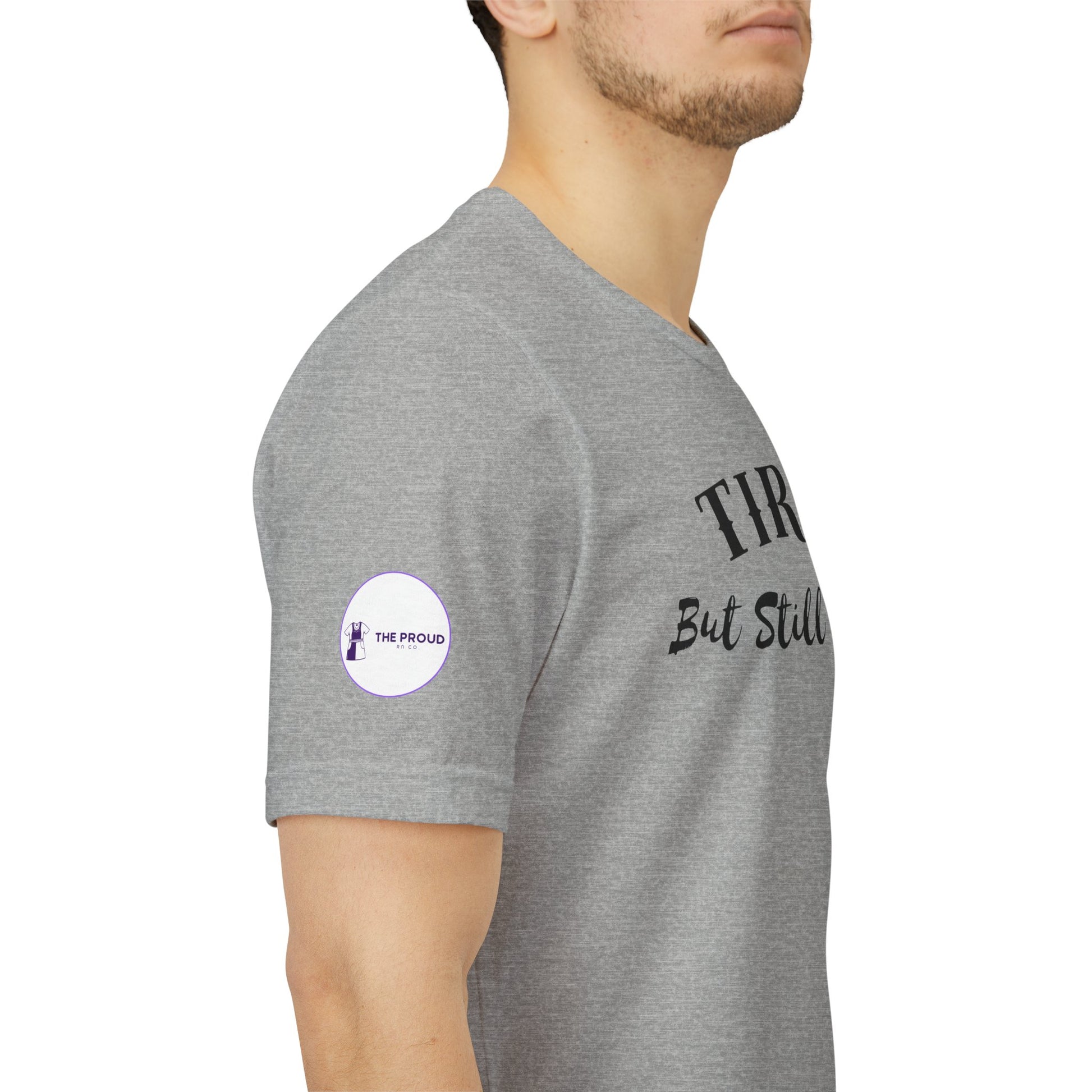 Tired But Still Caring T-Shirt with minimalist text design