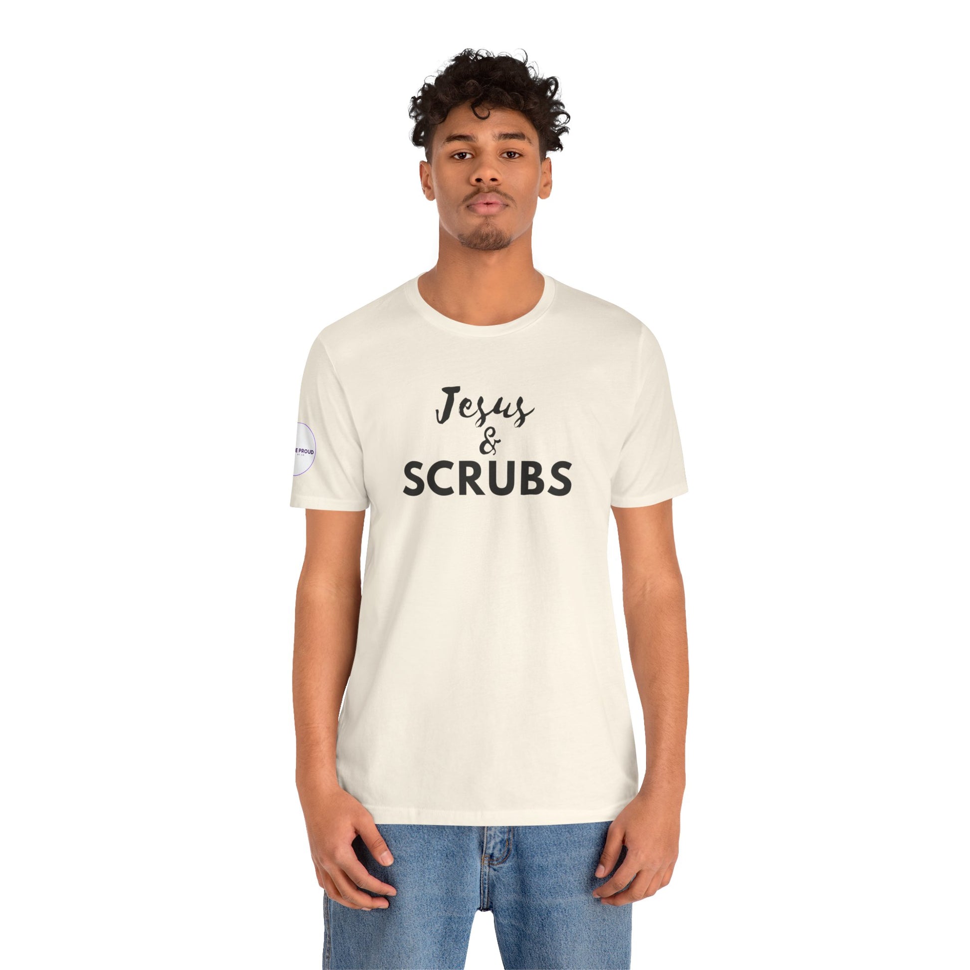 Jesus and Scrubs Nurse T-Shirt showing sleeve print detail
