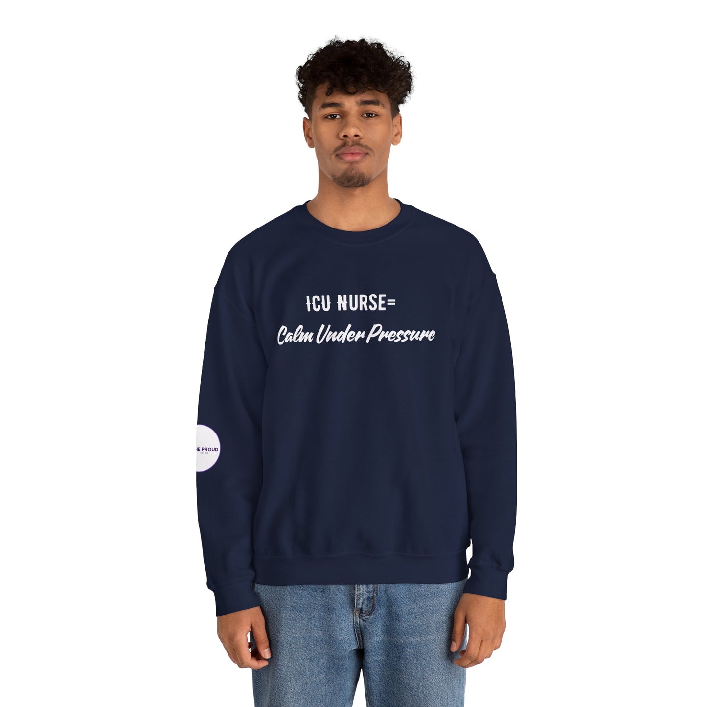 Side view of ICU Nurse Sweatshirt with ribbed collar