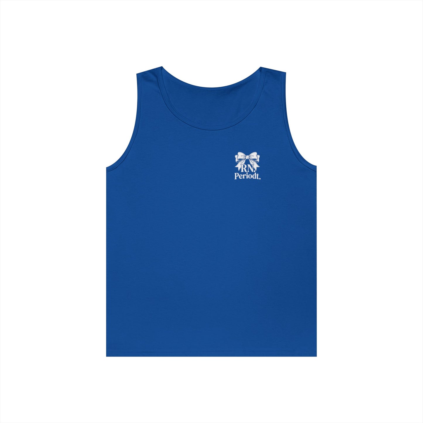 Close-up of Bow Logo Tank Top showing small bow logo detail