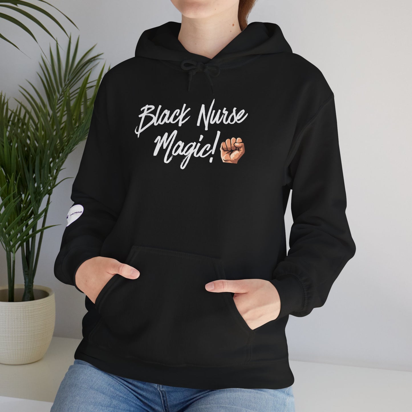 Black Nurse Magic Hoodie front design celebrating empowerment
