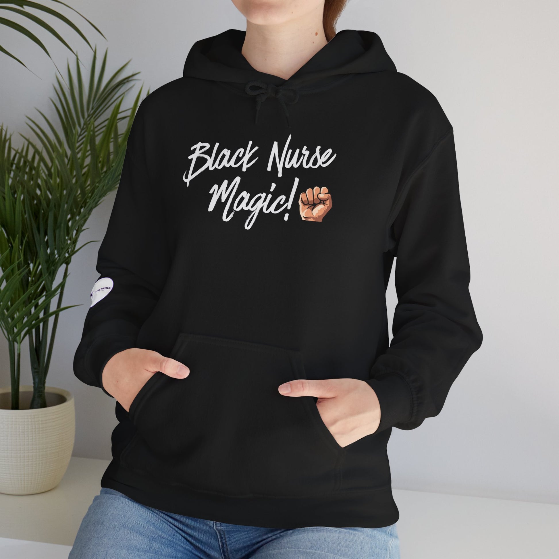 Black Nurse Magic Hoodie front design celebrating empowerment