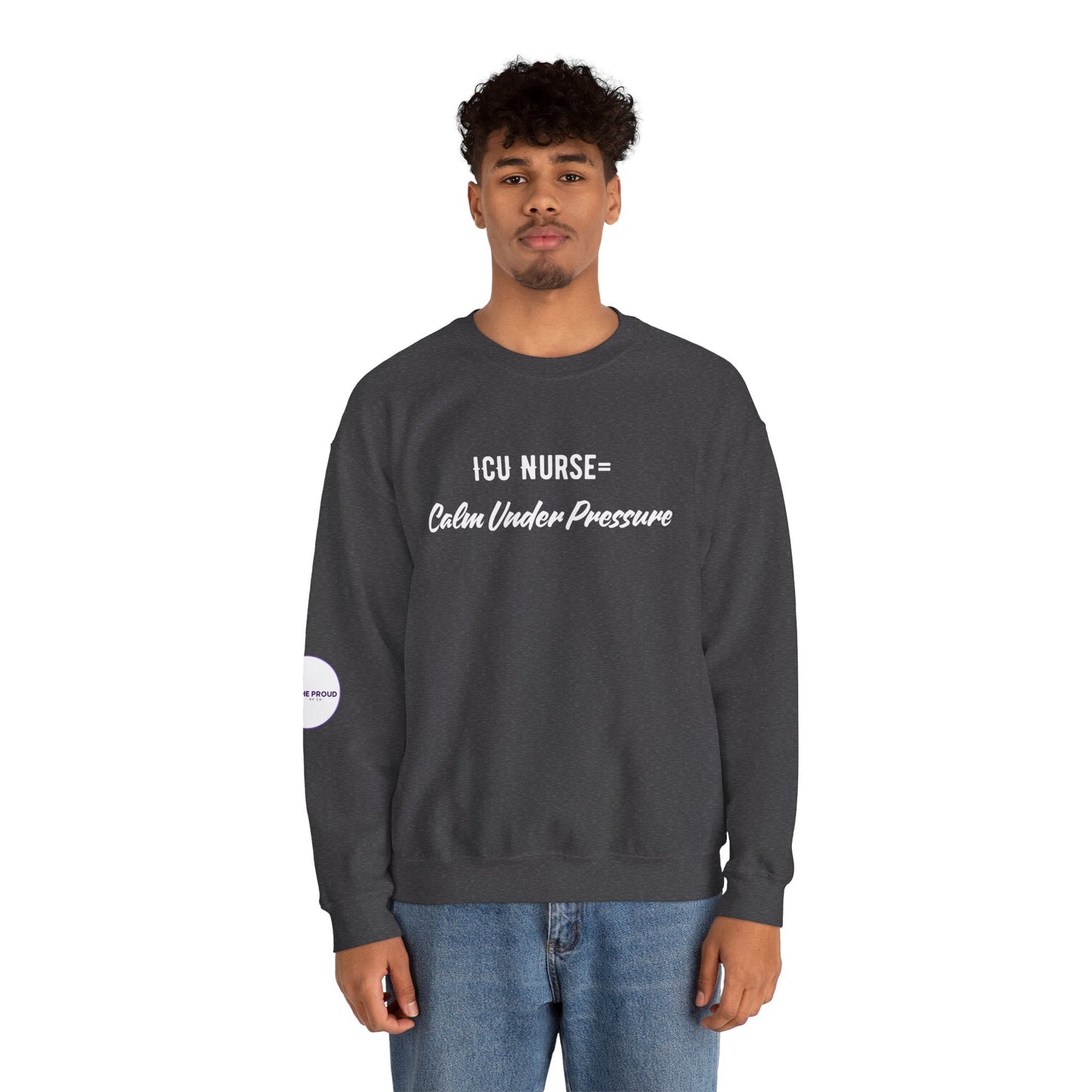 Side view of ICU Nurse Sweatshirt with ribbed collar