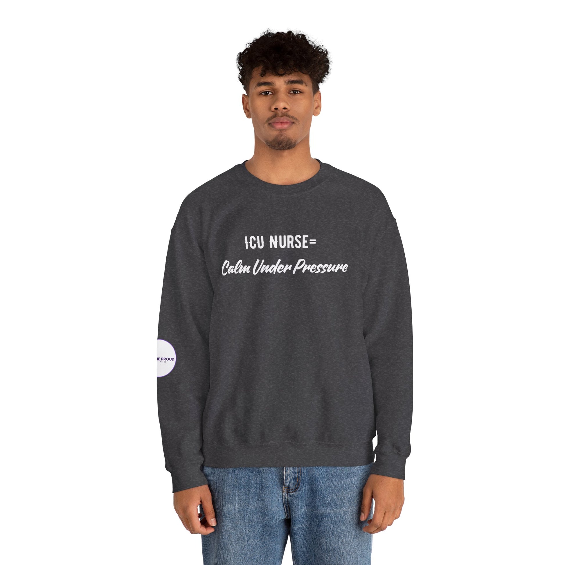 Side view of ICU Nurse Sweatshirt with ribbed collar