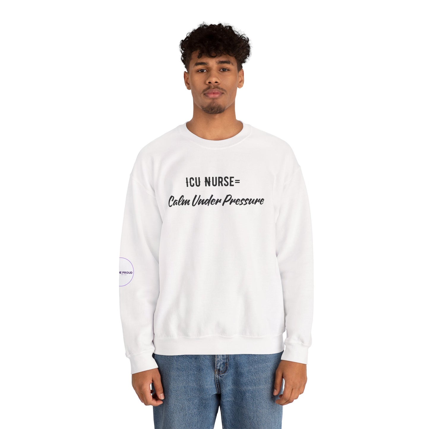 ICU Nurse Sweatshirt in low-key staff gathering setting