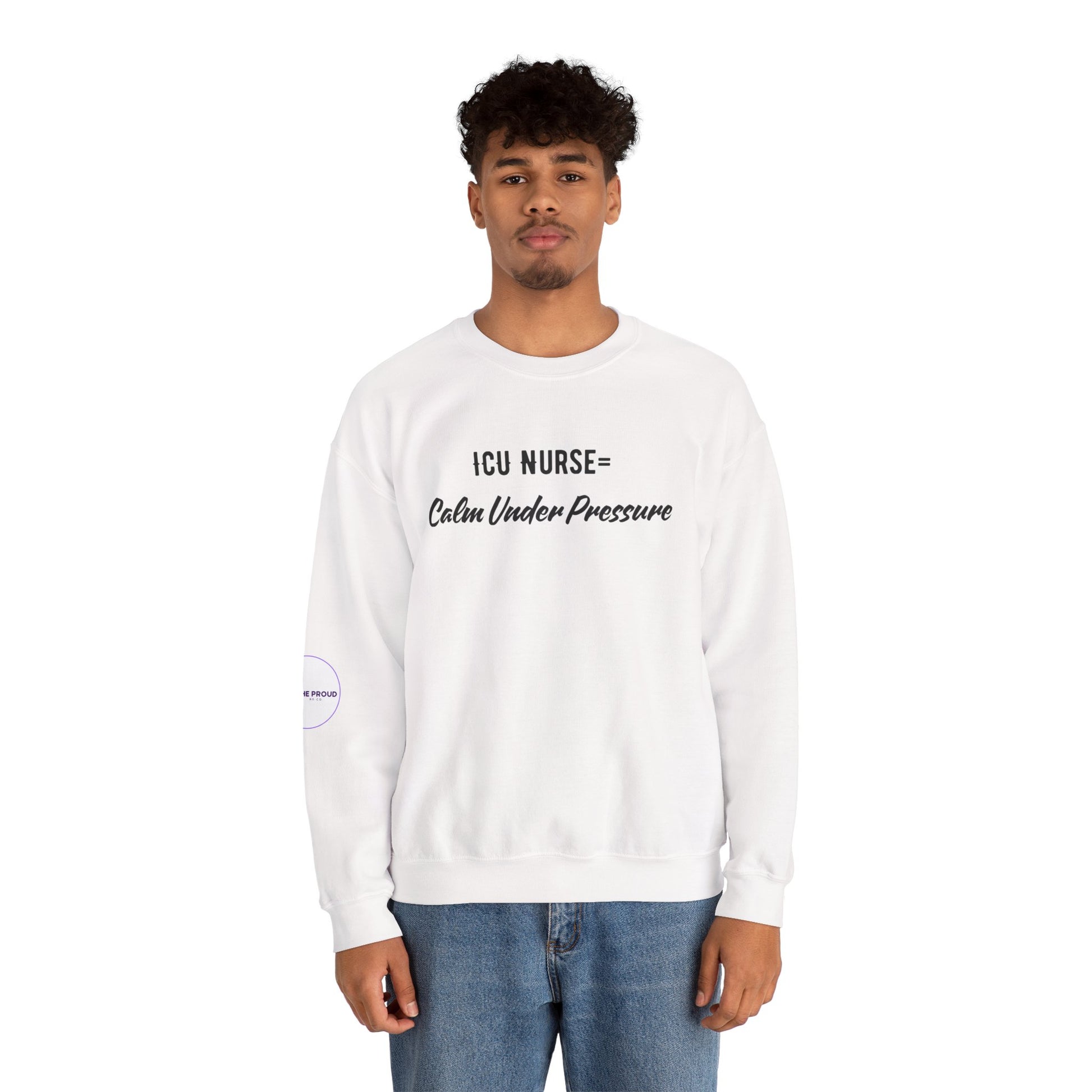 ICU Nurse Sweatshirt in low-key staff gathering setting