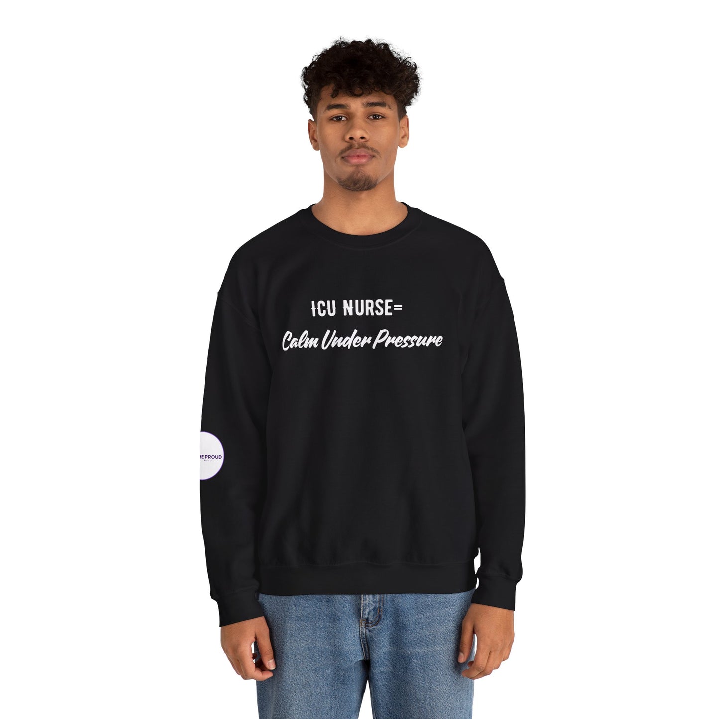 ICU Nurse Sweatshirt in low-key staff gathering setting