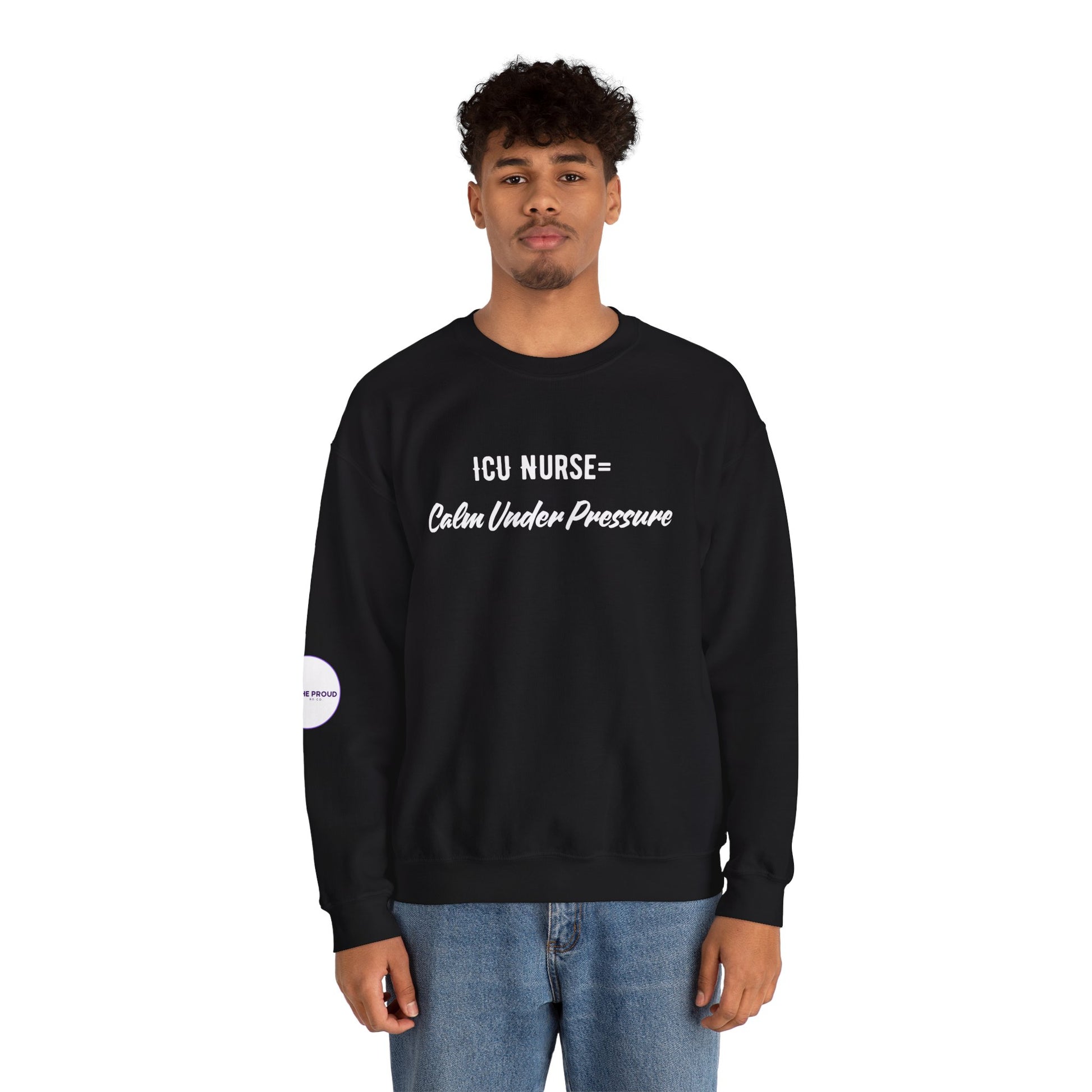 ICU Nurse Sweatshirt in low-key staff gathering setting