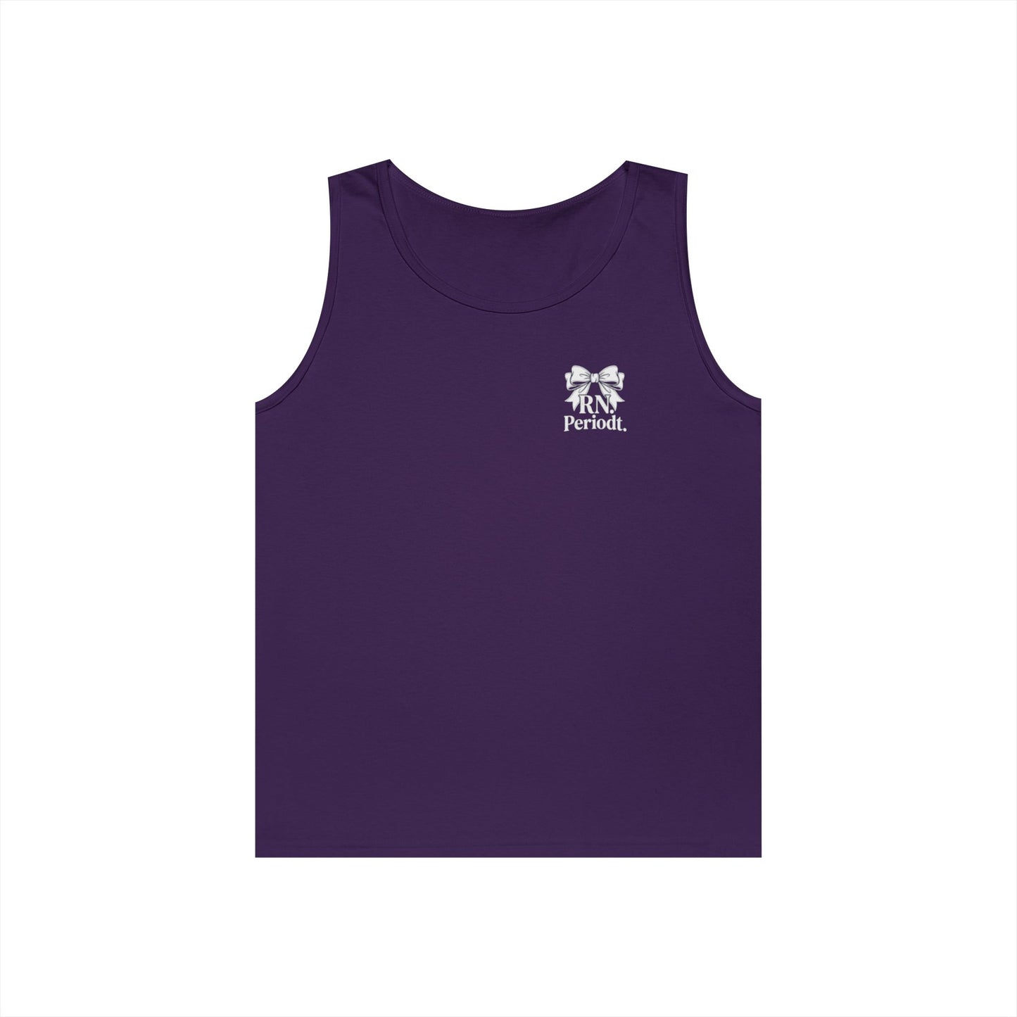 Bow Logo Tank Top worn layered under open shirt style